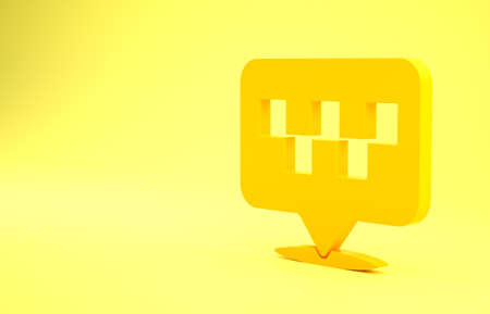 Yellow Map pointer with taxi icon isolated on yellow background. Location symbol. Minimalism concept. 3d illustration 3D renderの写真素材