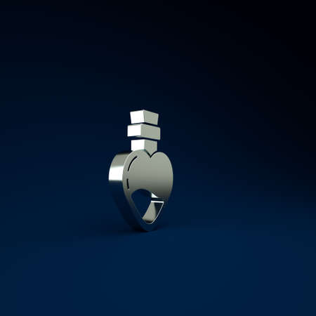 Silver Bottle with love potion icon isolated on blue background. Valentines day symbol. Minimalism concept. 3d illustration 3D renderの写真素材