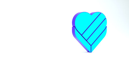 Turquoise Candy in heart shaped box and bow icon isolated on white background. Valentines Day. Minimalism concept. 3d illustration 3D renderの写真素材