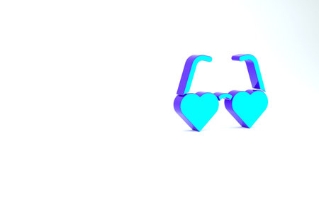 Turquoise Heart shaped love glasses icon isolated on white background. Suitable for Valentine day...