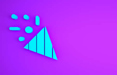 Blue Festive confetti icon isolated on purple background. Minimalism concept. 3d illustration 3D renderの写真素材