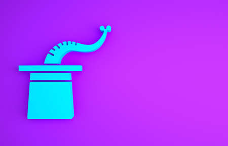 Blue Magician hat icon isolated on purple background. Magic trick. Mystery entertainment concept. Minimalism concept. 3d illustration 3D renderの写真素材