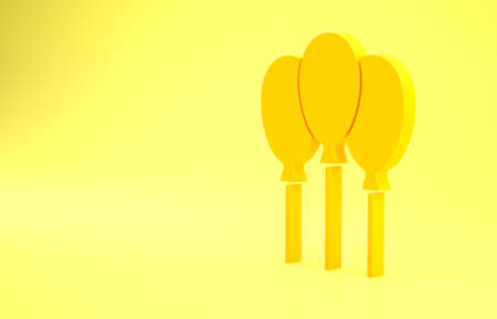 Yellow Balloons with ribbon icon isolated on yellow background. Minimalism concept. 3d illustration 3D renderの写真素材