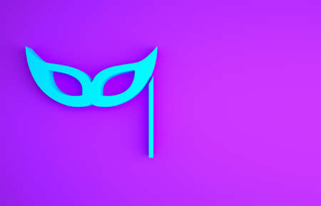 Blue Festive mask icon isolated on purple background. Merry Christmas and Happy New Year. Minimalism concept. 3d illustration 3D renderの写真素材
