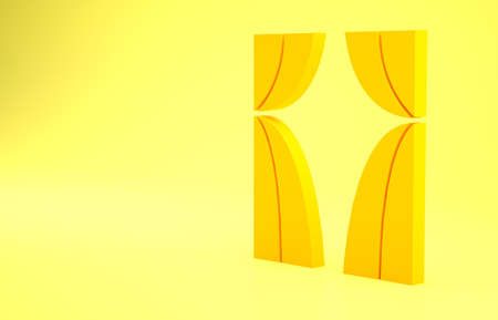 Yellow Circus curtain raises icon isolated on yellow background. For theater or opera scene backdrop, concert grand opening or cinema premiere. Minimalism concept. 3d illustration 3D renderの写真素材