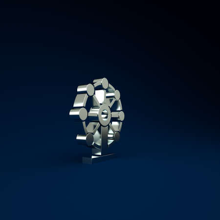 Silver Ferris wheel icon isolated on blue background. Amusement park. Childrens entertainment playground, recreation park. Minimalism concept. 3d illustration 3D renderの写真素材