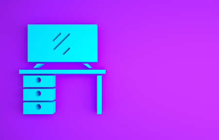 Blue TV table stand icon isolated on purple background. Minimalism concept. 3d illustration 3D renderの写真素材