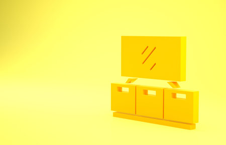 Yellow TV table stand icon isolated on yellow background. Minimalism concept. 3d illustration 3D...