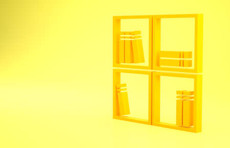 Yellow Shelf with books icon isolated on yellow background. Shelves sign. Minimalism concept. 3d illustration 3D renderの写真素材
