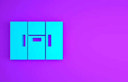 Blue Wardrobe icon isolated on purple background. Minimalism concept. 3d illustration 3D renderの写真素材