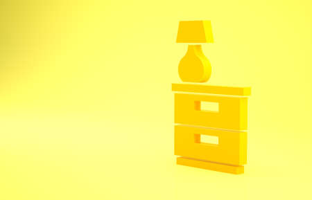 Yellow Furniture nightstand with lamp icon isolated on yellow background. Minimalism concept. 3d illustration 3D renderの写真素材
