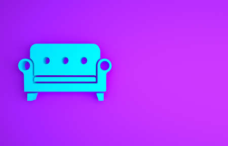 Blue Sofa icon isolated on purple background. Minimalism concept. 3d illustration 3D renderの写真素材