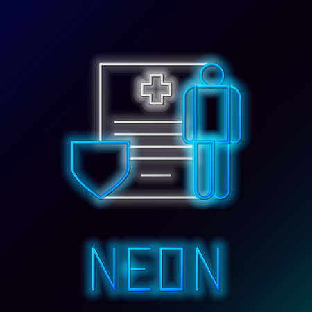 Glowing neon line Medical clipboard with clinical record icon isolated on black background. Health insurance form. Prescription, medical check marks report. Colorful outline concept. Vectorのイラスト素材