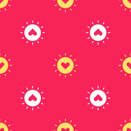 Yellow Sun icon isolated seamless pattern on red background. Vectorのイラスト素材