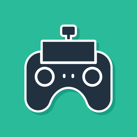 Blue Remote control icon isolated on green background. Vectorのイラスト素材
