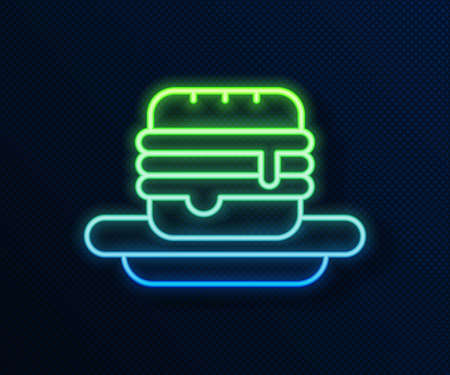 Glowing neon line Junk food icon isolated on blue background. Vectorのイラスト素材