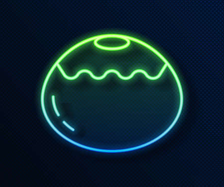 Glowing neon line Jewish sweet bakery icon isolated on blue background. Hanukkah sufganiyot. Jewish easter cake. Vectorのイラスト素材