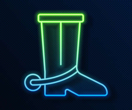 Glowing neon line Cowboy boot icon isolated on blue background. Vectorのイラスト素材
