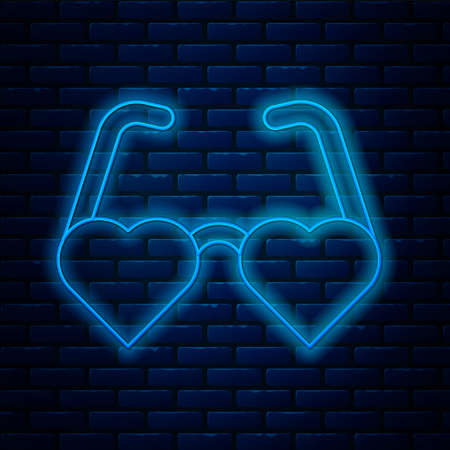 Glowing neon line Heart shaped love glasses icon isolated on brick wall background. Suitable for Valentine day card design. Vectorのイラスト素材