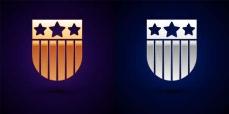 Gold and silver Shield with stars and stripes icon isolated on black background. United States of America country flag. 4th of July. USA Independence day. Vectorのイラスト素材