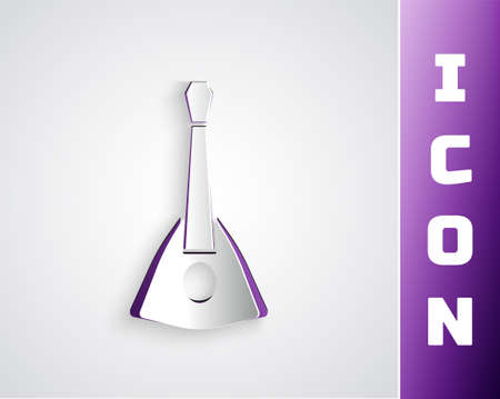 Paper cut Musical instrument balalaika icon isolated on grey background. Paper art style. Vectorのイラスト素材