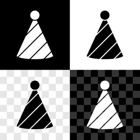 Set Party hat icon isolated on black and white, transparent background. Birthday hat. Vectorのイラスト素材