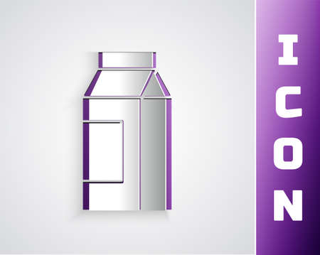 Paper cut Paper package for milk icon isolated on grey background. Milk packet sign. Paper art style. Vectorのイラスト素材