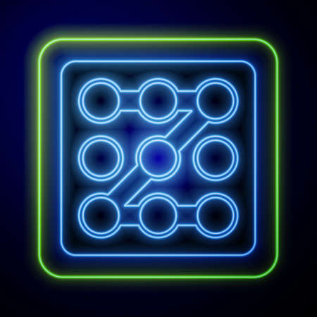 Glowing neon Graphic password protection and safety access icon isolated on blue background. Security, safety, protection, privacy concept. Vectorのイラスト素材