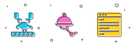 Set Robotic robot arm on factory, Waiter and Computer api interface icon. Vectorのイラスト素材