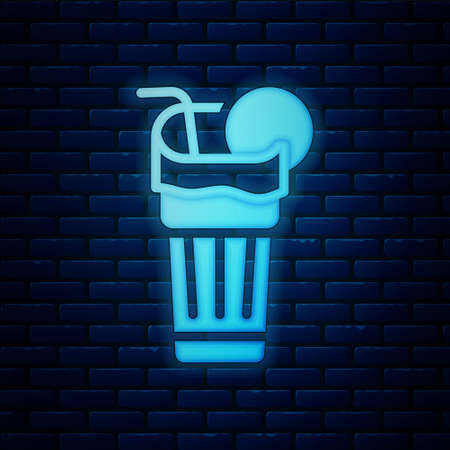 Glowing neon Fresh smoothie icon isolated on brick wall background. Vectorのイラスト素材