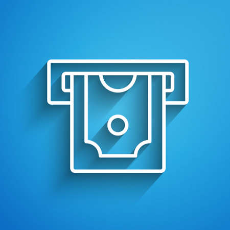 White line ATM - Automated teller machine and money icon isolated on blue background. Long shadow. Vectorのイラスト素材