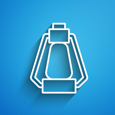 White line Camping lantern icon isolated on blue background. Happy Halloween party. Long shadow. Vectorのイラスト素材