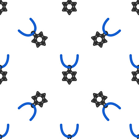 Line Star of David necklace on chain icon isolated seamless pattern on white background. Jewish religion symbol. Symbol of Israel. Jewellery and accessory. Colorful outline concept. Vectorのイラスト素材