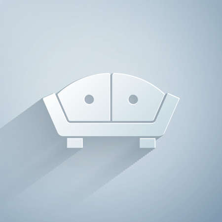 Paper cut Sofa icon isolated on grey background. Paper art style. Vectorのイラスト素材