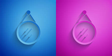 Paper cut Mirror icon isolated on blue and purple background. Paper art style. Vectorのイラスト素材
