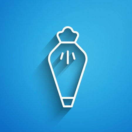 White line Pastry bag for decorate cakes with cream icon isolated on blue background. Kitchenware and utensils. Long shadow. Vectorのイラスト素材