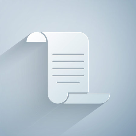 Paper cut Document with shield icon isolated on grey background. Insurance concept. Security, safety, protection, protect concept. Paper art style. Vectorのイラスト素材