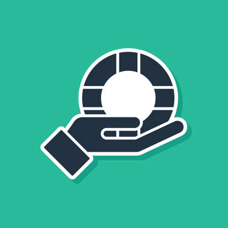 Blue Lifebuoy in hand icon isolated on green background. Lifebelt symbol. Vectorのイラスト素材