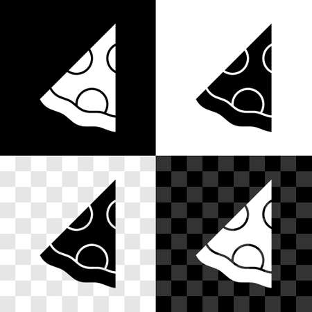 Set Slice of pizza icon isolated on black and white, transparent background. Fast food menu. Vectorのイラスト素材