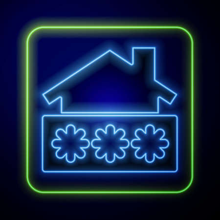 Glowing neon House with password notification icon isolated on blue background. The concept of the house turnkey. Vectorのイラスト素材
