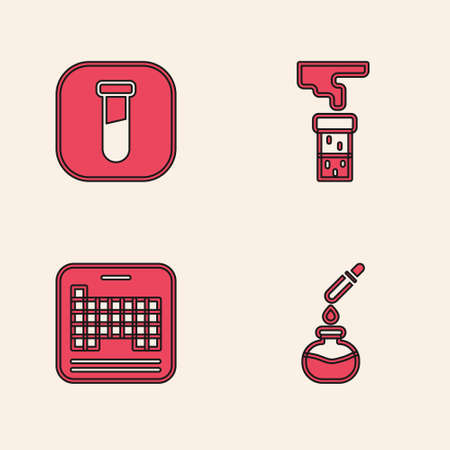 Set Test tube and flask, , and Periodic table icon. Vectorのイラスト素材