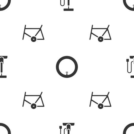Set Bicycle air pump, wheel and frame on seamless pattern. Vectorのイラスト素材