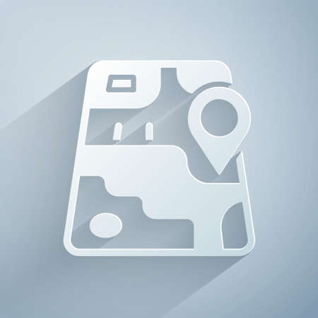 Paper cut Infographic of city map navigation icon isolated on grey background. Mobile App Interface concept design. Geolacation concept. Paper art style. Vectorのイラスト素材