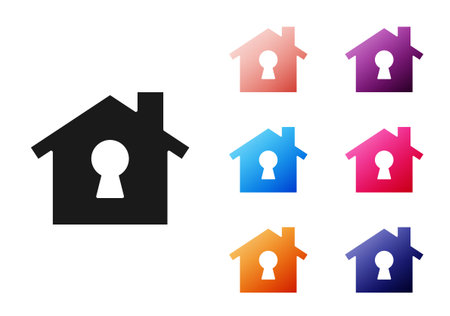 Black House under protection icon isolated on white background. Home and shield. Protection, safety, security, protect, defense concept. Set icons colorful. Vectorのイラスト素材