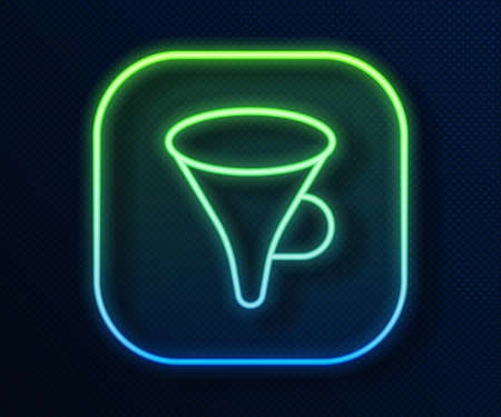 Glowing neon line Funnel or filter icon isolated on blue background. Vectorのイラスト素材