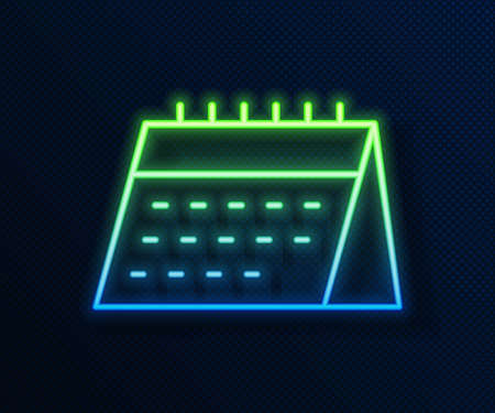 Glowing neon line Calendar icon isolated on blue background. Event reminder symbol. Vectorのイラスト素材