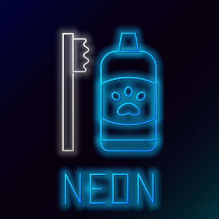 Glowing neon line Dental hygiene for pets icon isolated on black background. Toothbrush and toothpaste. Teeth cleaning. Colorful outline concept. Vectorのイラスト素材