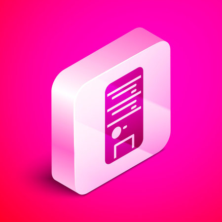Isometric Computer icon isolated on pink background. PC component sign. Silver square button. Vectorのイラスト素材