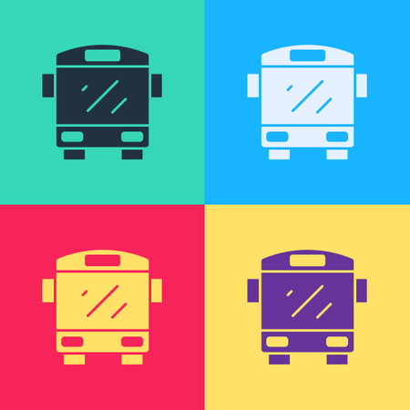 Pop art Bus icon isolated on color background. Transportation concept. Bus tour transport sign. Tourism or public vehicle symbol. Vectorのイラスト素材