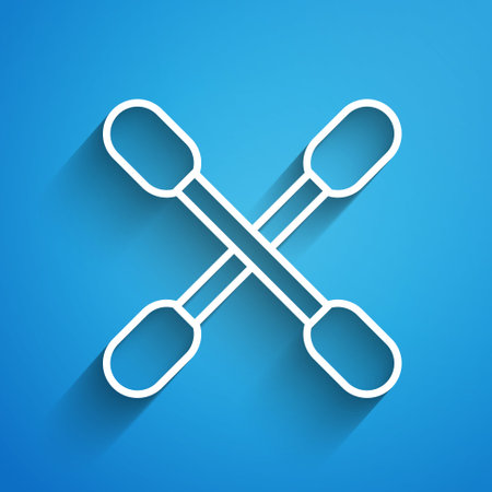 White line Cotton swab for ears icon isolated on blue background. Long shadow. Vectorのイラスト素材